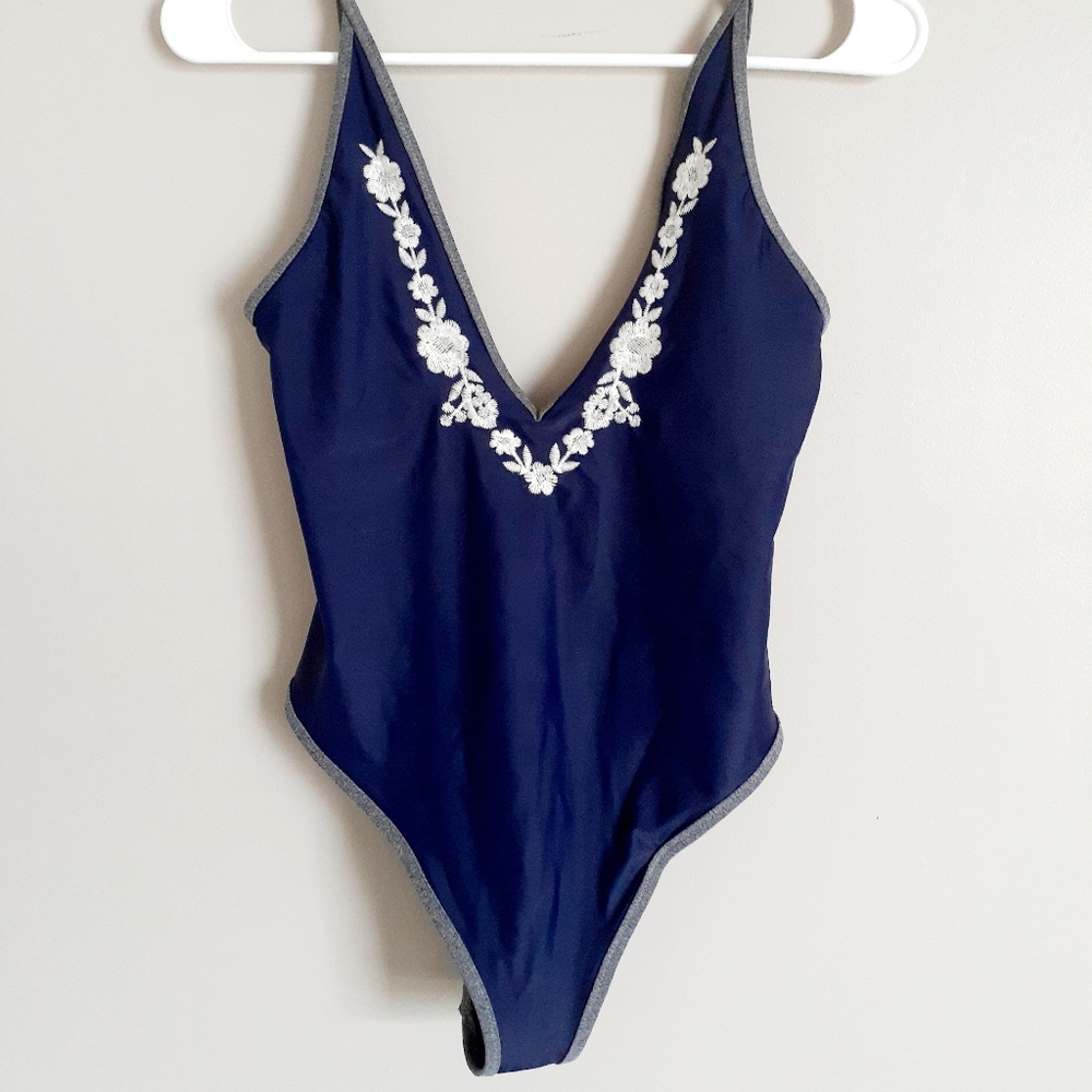 Aerie Swimsuit One Piece, Deep V Front & Back, S